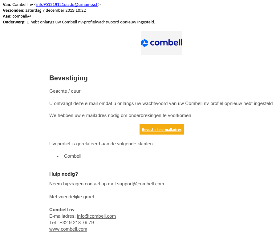 Voorbeeld phishing mail december 2019