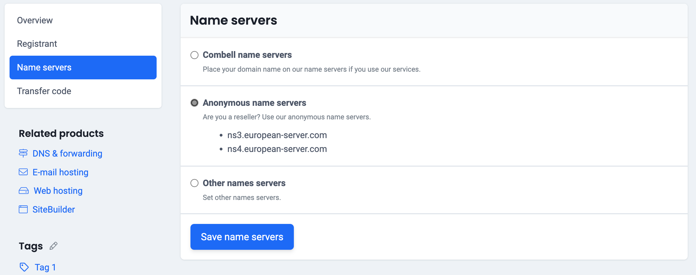 Choose "Combell name servers"